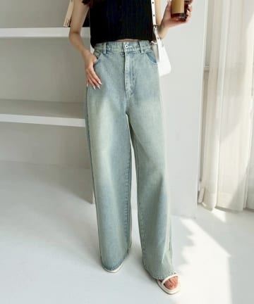 NICE CLAUP / OLIVE des OLIVE OUTLET(ナイスクラップ  / オリーブ デ オリーブ アウトレット) 【one after another】【ウエストサイズ調整可】美脚ワイドデニム