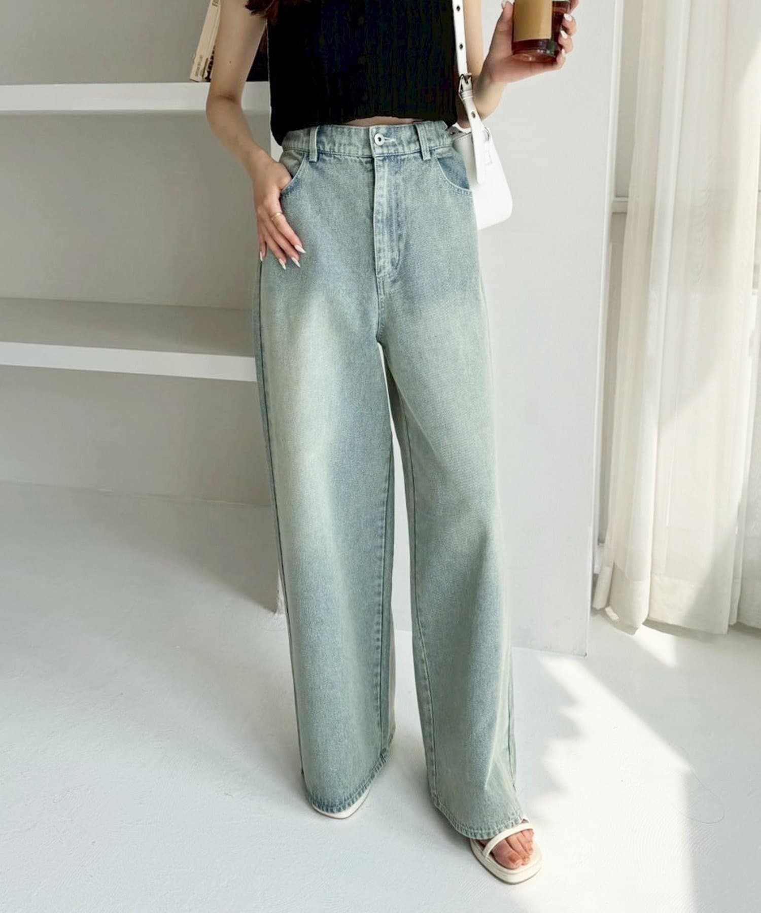 NICE CLAUP / OLIVE des OLIVE OUTLET(ナイスクラップ  / オリーブ デ オリーブ アウトレット) 【one after another】【ウエストサイズ調整可】美脚ワイドデニム